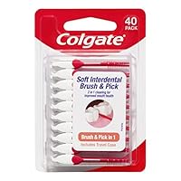 Colgate Soft Interdental Brush and Pick, 40 Pack With Travel Case