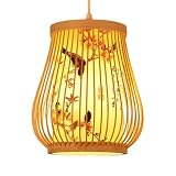 BAOTEDSL Bamboo Chandelier Chinese Style Lantern Restaurant Bamboo Lamps Shade in A Natural Wicker Finish E27 Vintage Hanging Lights Vintage Woven Light for Living Room Bedroom Restaurant Cafe