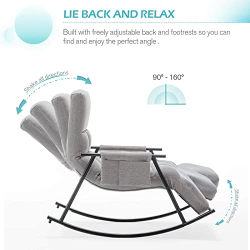 Mellcom Rocking Chair, Modern Accent Rocker Armchair With 7 Reclining Positions And Side Pocket, Upholstered High Back Rocking Chair For Nursery, Living Room And Bedroom #TOP2