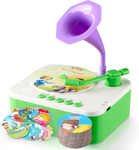 Image of Kids Gramophone with 95 Cards, Children's Phonograph Story Music Player Gift Boys Girls,Toddler Toys Early Childhood Educational Toy Gift Birthday 3-6 Years Old - Multicolor.