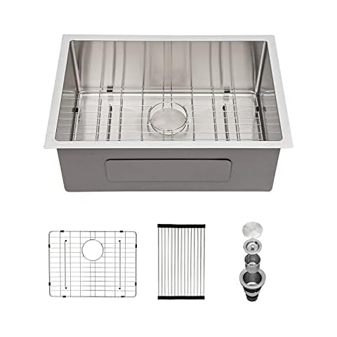 26 Inch Undermount Sink - Beslend 26”x18”x10” Undermount Stainless Steel Kitchen Sink 16 Gauge 10 Inch Deep Single Bowl Kitchen Sink Basin Cover