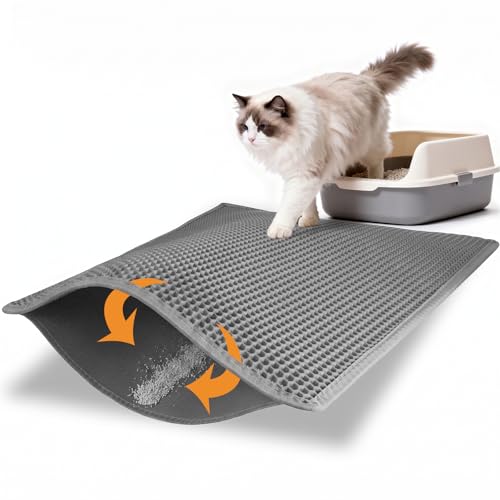 Pieviev Cat Litter Mat Double Layer Waterproof Urine Proof Trapping Mat 1 Pack (Gray, 30×24 Inch (Pack of 1))