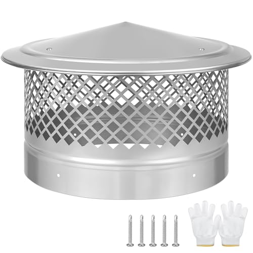12 Inch Chimney Cap,Cone Top Chimney Cap with Screen,Roof Rain Wood Stove Pipe Cover Guard,Fireplace Exhaust Cover for Outside 12 inch Stove Pipe-304 Stainless Steel,Better Airflow Ventilation