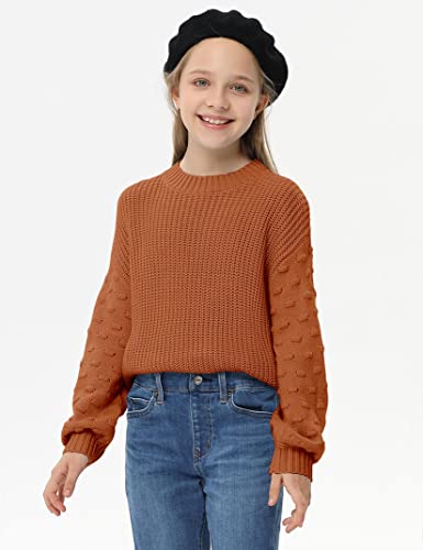 Girls Crewneck Knit Pullover Sweaters Long Lantern Sleeve Oversized Knit Cute Jumper Tops3