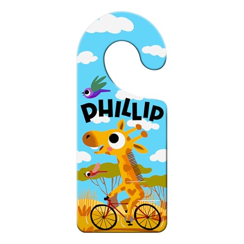 power gift PHILIP - Ciondolo per porta 3D per maniglia, 3D per maniglia, con nome, squadra animals, motivo colorato, rivestito in resina epossidica, targhetta per la cameretta dei bambini.