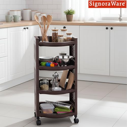 Image of SignoraWare Smart BPA Free Plastic Organiser | Modular Design | Designed to fit on countertops | Easy to Clean | Lightweight & Durable| Ideal for organizing Daily-use Spices (20kg |Set of 4 | Brown)
