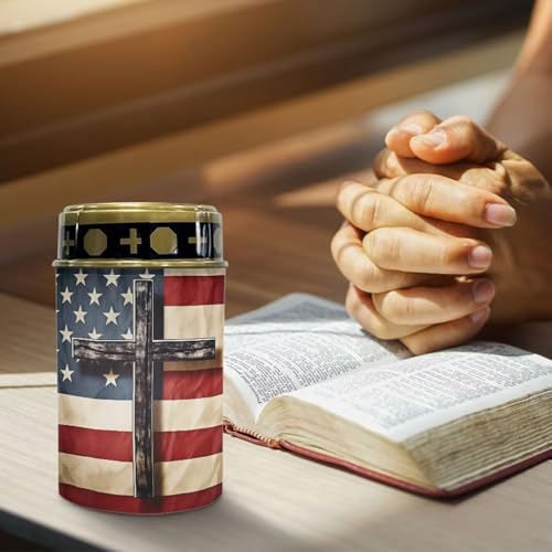 Image of Poceacles Cross Solar Pathway Lights Outdoor Grave Solar Lights Outside Waterproof Cemetery Flameless Candles Outdoor Solar Candle Grave Markers Eternal Decor, American Flag Cross, Pack of 4