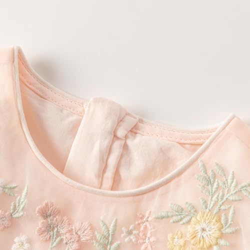 DAVE & BELLA Toddler Baby Girl Tutu Dress, Ruffle Short Sleeve Summer Tulle Dresses Tiered Pleated Floral Princess Sundress4