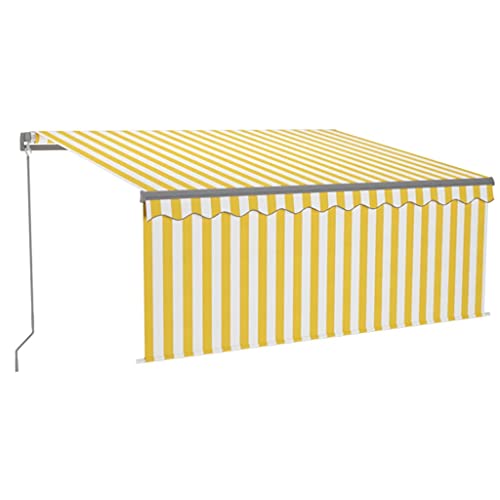 Image of vidaXL Manual Retractable Awning with Blind&LED Outdoor Living Door Awning Folding Arm Patio Garden Awning Manual Retractable 3x2.5m Yellow&White