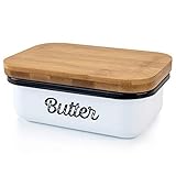 Granrosi Farmhouse Butter Dish - Beautiful Butter Container With Wooden Lid Keeps Your Butter Soft and Enhances Your Kitchen Decor