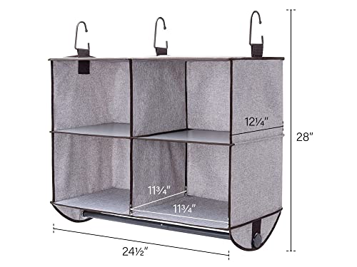 Storageworks Hanging Closet Organizer With Garment Rod, 4 Section Closet Hanging Shelves, Fabric, Mixing Brown And Gray, 24 ½”W X 12 ¼”D X 28”H #TOP1