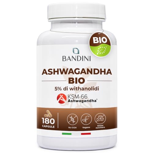 Bandini® Ashwagandha BIO KSM-66® Vegan (180 Capsule) - Withania Somnifera 100% Biologica con il 5% di Withanolidi - Integratore Naturale Qualità Premium KSM Pura - Rimedio Ayurvedico per Mente e Corpo