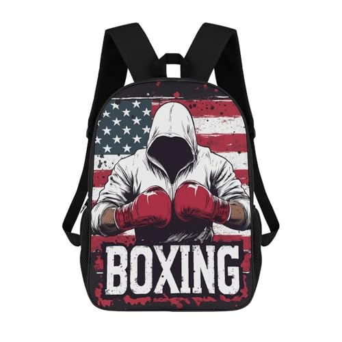 Boxing U.S. Flag Classic 17 Inch Backpack Travel Daypack Casual Shoulder Bag with Adjustable Strap for Men Women