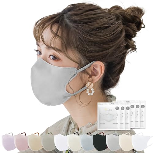 [一木良品] 3Dマスク 60枚入 (10枚×6パック）薄い 不織布 立体マスク バイカラー 小顔 カラー【適格請求書発行事業者】敏感肌向け 耳紐同色 柔らかい耳紐 耳が痛くならない 肌にやさしい 息がしやすい メイクが付きにくい 3層構造 普通サイズ 男女兼用 PM2.5/花粉/微粒子対応 ((耳紐同色)グレー)の商品画像（Amazon）