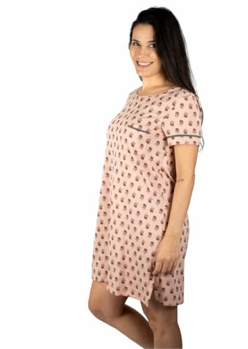 Camisola Feminina Adulto Manga Curta Algodão – Rosê Floral (Rosê, G)