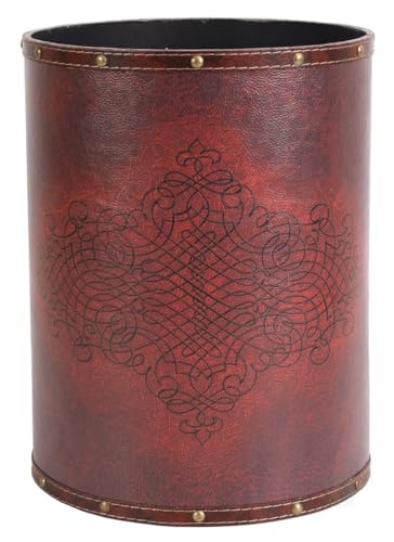 10 X 10 X 13 in. Faux Leather Antique Design Waste Bin, Cherry