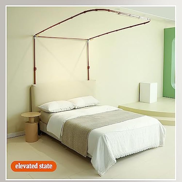U-Shaped Rail Canopy Curtain Bed Frame Double Layer Mosquito Net Bed Frame Curtain Brackets Canopy Bed Frame Post Poles with Curtain for Bedroom Decoration,Brown,Twin