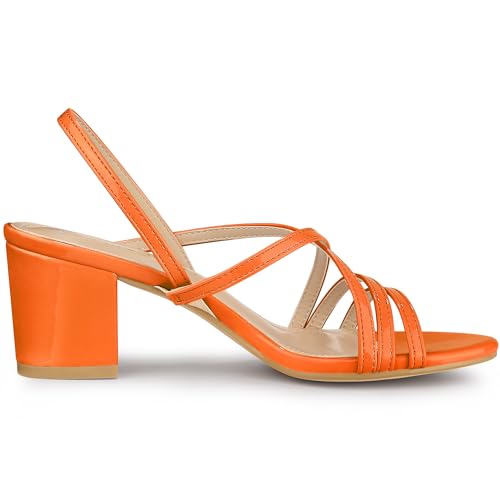 Allegra K Allegra K Women's Strappy Slingback Chunky Heels Orange Sandals 9.5 M US