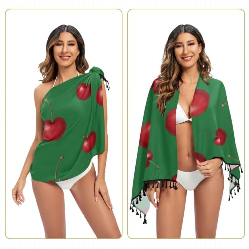Cubierta de traje de baño para mujer con diseño de cerezas rojas 6