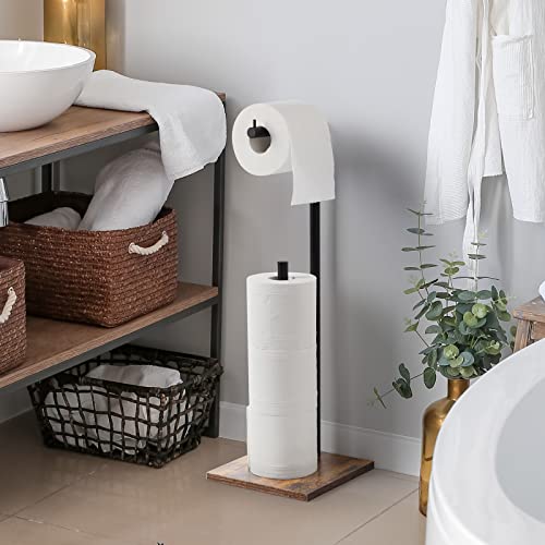 Bath Paper Holder Stand Farmhouse Tissue Paper Holder Stand With Reserve Toilet Roll Paper Dispenser Wood Base Bathroom Stand Paper Organizer Floor Tissue Roll Holder For Lavatory #TOP4
