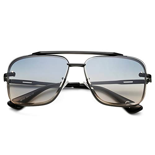 COASION Tony Stark Sunglasses Costume Eyewear Retro Square Aviator Sun Glasses Frames for Men Women (Black/Gradient Blue)