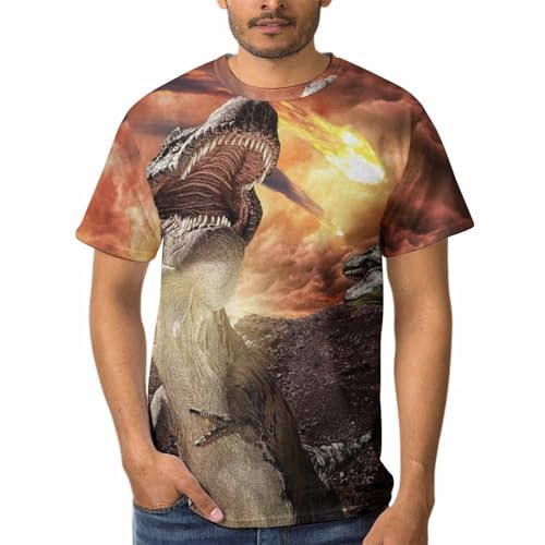 Tee Shirt Manches Courtes Dinosaure Volcanique Homme Col Rond Graphique