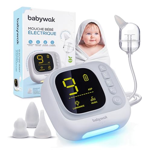 Mouche Bebe Electrique – Aspirateur Nasal Bébé 9 Niveaux d’Aspiration, Veilleuse Multicolore & Musique Apaisante avec Bruit Blanc, Embout Silicone, Nettoyage Facile, Recharge USB-C
