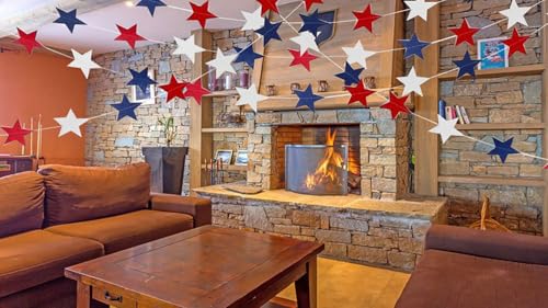 Image of 8 Strands Patriotic Star Streamers Banner Garland Red White Blue for 4th of July Memorial Day Independence Day Celebration Veterans Day Party Holiday Decorations (8pack Banner Garland)