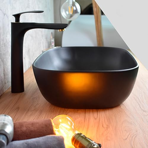 Cuba Pia Banheiro Cerâmica Preta Sobrepor Oval - Deend