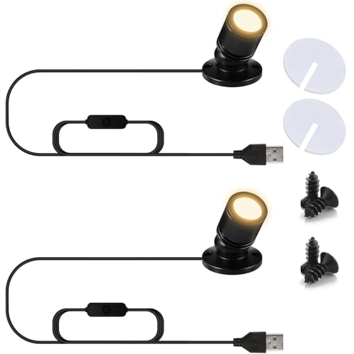 INKECI USB Powered Mini Spotlights for Displays 2-Pack 5V Small LED Spot Lights Indoor 7 Color Options Compact USB Spotlight for Display Cases Shelves Cabinets and Artwork (2PACK Warm Light)