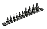 ARES 70610 | 10-Piece Low Profile Impact Stubby Star Bit Socket Set | Chrome-Moly Steel and Manganese Phosphate Coating Designed for Impact Use | Sizes Range from T10 to T50 on a Reusable Storage Rail