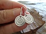  ✿ KLEINE MANDALA SCHEIBE 925 SILBER OHRRING ✿ echt Silber Haken Ohrringe