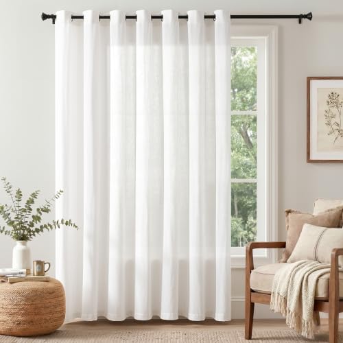Image of jinchan Linen Curtain 84 Inch Light Filtering Grommet 1 Panel White