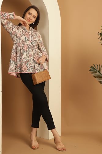 Image of Rajnandini Women's Pure Cotton Floral Printed Short Top (JOPLJPR763-XS White P)