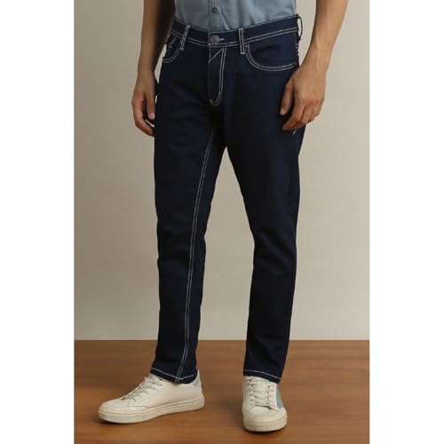 Image of Peter England Men's Slim Tapered Jeans | Denim | Casual Wear | Modern Fit