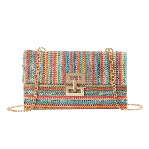 Ynport Crefreak Borsa a Tracolla in Paglia per le Donne Borsa a Tracolla in Paglia Estiva Borsa a Tracolla da Spiaggia Borsa Tessuta in Vimini Busta in Rattan Borsa per Feste,Colorato