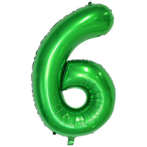 Dark Green 6 Balloons, 40 Inch Large Foil Balloons Number 6 Green, Self Inflating Helium Balloons Number 6 for Boys Girls Birthday Party Jungle Football Party Decorations Supplies (Dark Green#6)