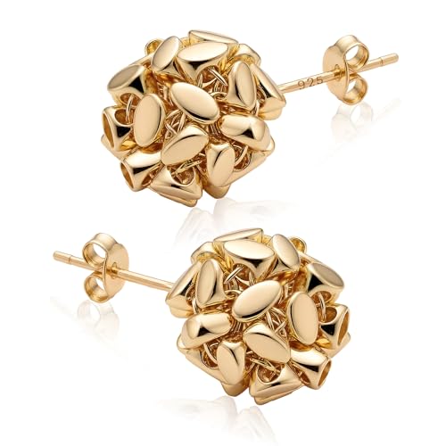 Boucles d'oreilles boules en or 14K et argent 925 de haute qualité pour femme
