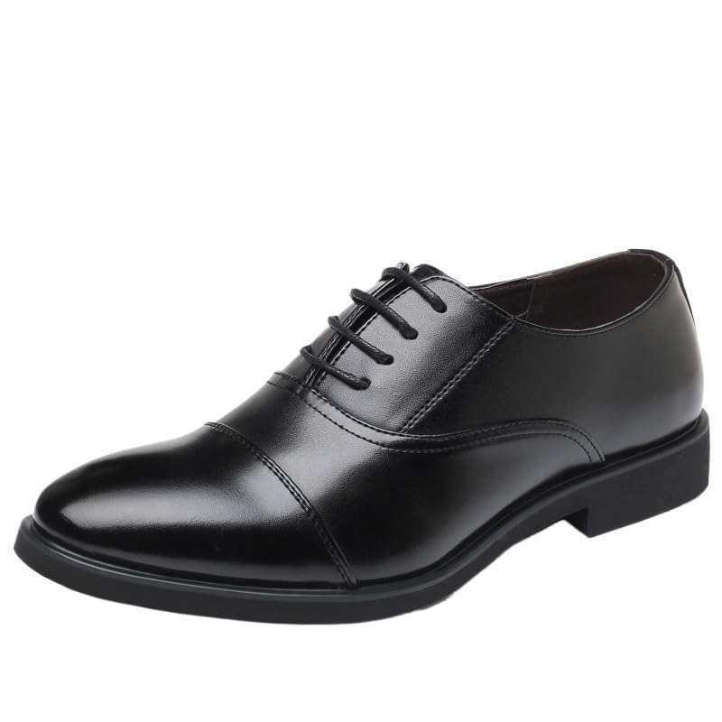 Mens Leather Formal Dress Shoes Lace Up Cap Toe Non Slip Rubber Sole Low Top Prom Wedding Shoes for Special Occasions