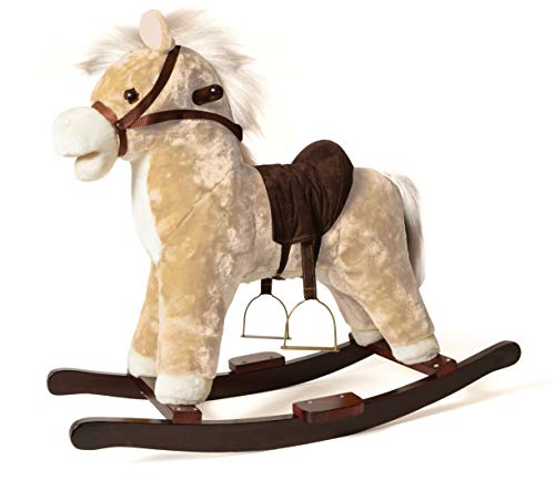 Cavallo A Dondolo Roba In Legno Massello Per Bambini Da 1 Anno, Con Anello Di Protezione Rimovibile