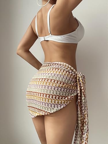 ZAFUL Sarong Coverups for Women Beach Vacation Fishnet See Thru Tie Side Bathing Suit Cover Up Mini Skirt4