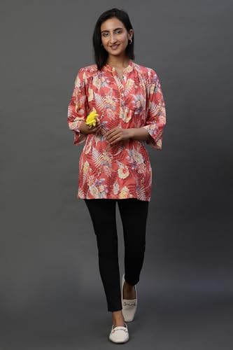 Image of Aurelia Women Green Floral Print Cotton Straight Kurti