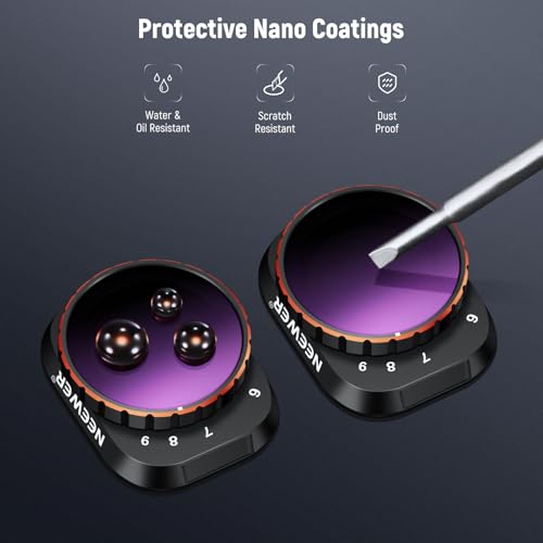 Image of NEEWER Variable ND Filter Compatible with DJI Mini 3 Pro, ND32-512 5-9 Stops Snap On Multicoated HD Optical Glass Metal Slim Frame Drone Camera Lens Video Recording Aerial Photography Accessories