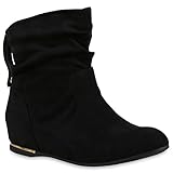  Flache Damen Stiefeletten Wildleder-Optik Boots Schlupfstiefel Trendy Schuhe 123316 Schwarz Carlet 38 Flandell