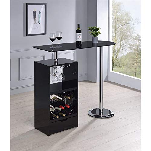 Bowery Hill Glass Top Mini Bar Table With Wine Storage In Gloss Black #TOP3