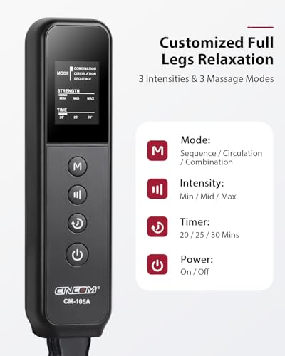 CINCOM Leg Massager for Circulation and Pain Relief, Air Compression 3 in 1 Leg Massager for Foot Calf & Thigh, Leg Compression Boots for Recovery, Edema, RLS Relief - Thumbnail 3
