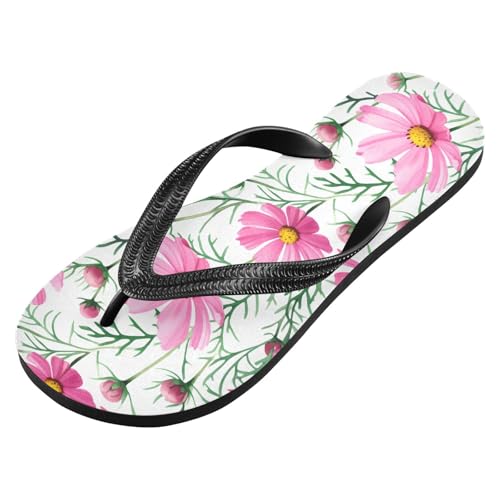 Pink Flower White Flip Flops for Beach Thong Sandals Anti-slip Lightweight Beach Shoes for Indoor Outdoor House2