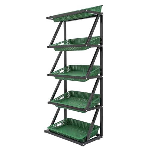 Market Shelf, Retail Display Rack, Fruit and Vegetable Storage Rack, Market Retail Display Rack, Supermarket Retail Display Rack, for Home, Restaurants and Fruit Stores, 49.21*13.78*59.06in (Green)