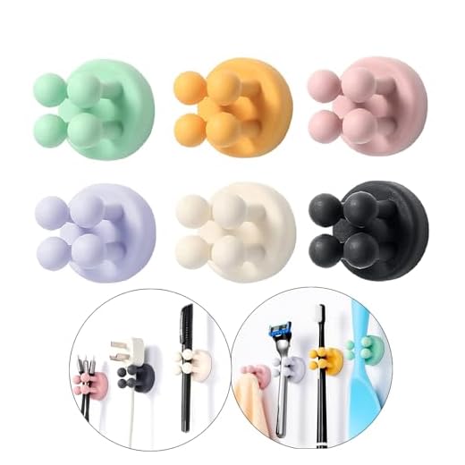 Defrko Silicone Toothbrush Holders - 6 Pcs Razor Hooks Adhesive Wall Mounted for Hanging Towel Key Plug Cable, Utility Decoration Hook Stick to Dorm Room Door Function for Kitchen Bathroom Home Office