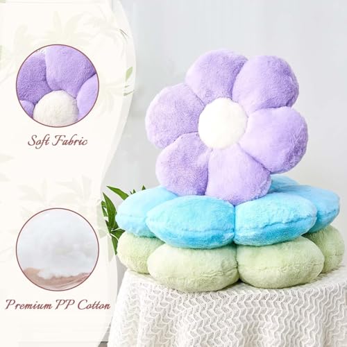 Image of Kcvvcr Blue Flower Pillow, 17.7 inch Flower Shaped Plush Decorative Throw Pillow for Bed